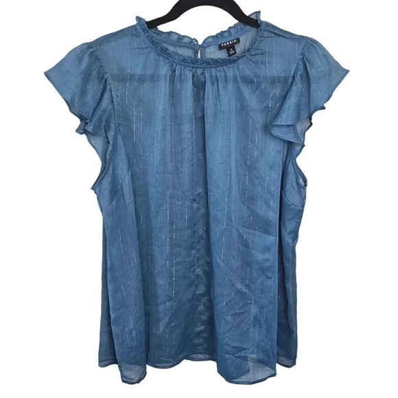 Torrid Mock Neck Sleeveless Tank Crinkle Chiffon Blue‎  Size 0 - Picture 2 of 9